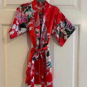 Toddler Red Floral Kimono Robe